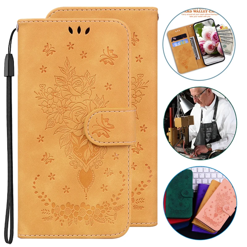 

Leather Wallet Cover Rose Case For Xiaomi Redmi 9A 9C NFC 9 Activ Note 9S 9T 9 Pro Max 9i 9AT Flip Phone Bags Protective Cases