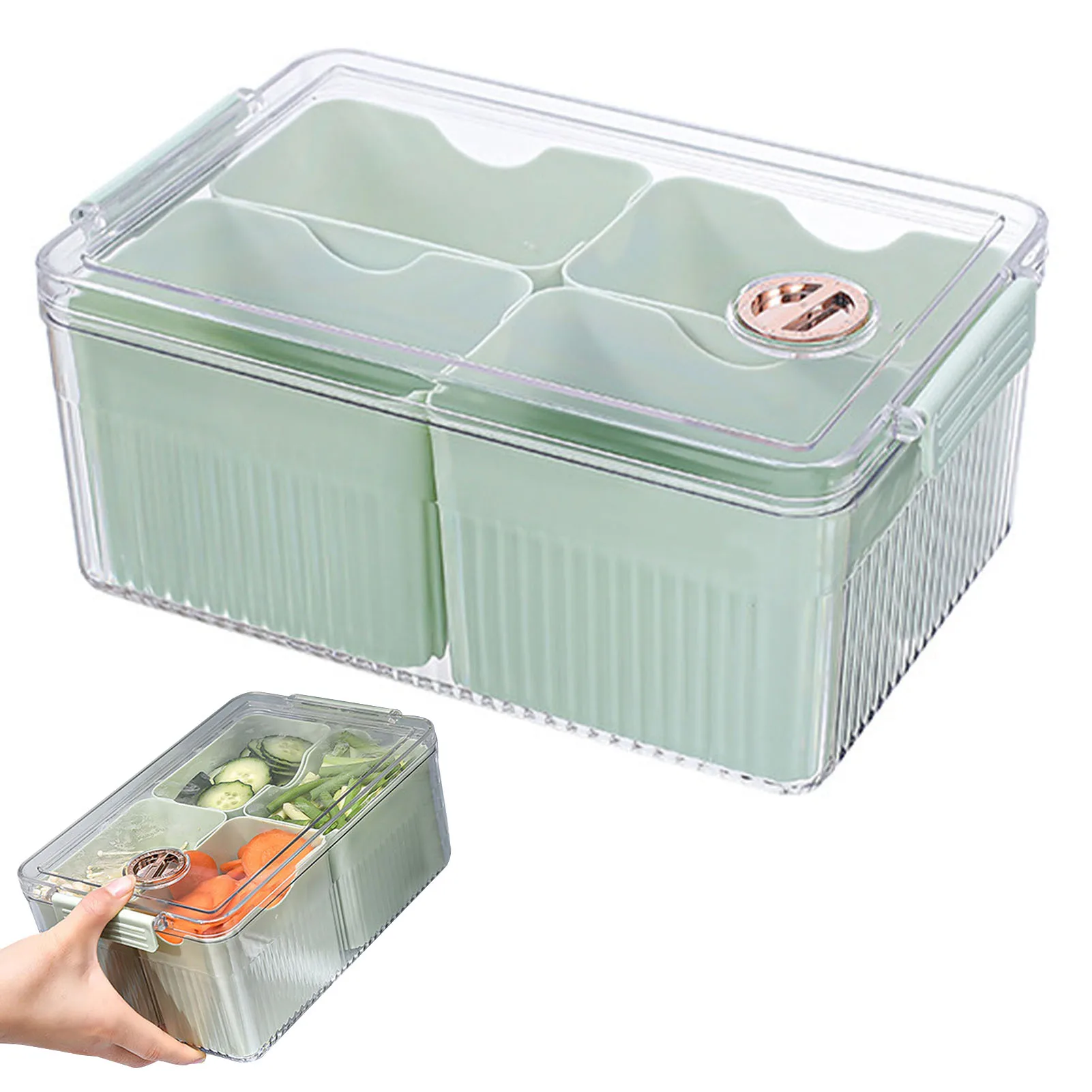 

Divided Refrigerator Food Container With Lid 4 Compartments Containers For Snacks Fruits Vegetables 50 Percent Space-Saving