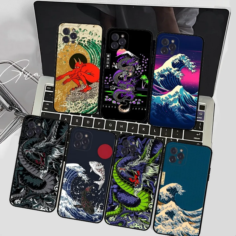 

Japanese Wave Anime Dragon Phone Case For iPhone 14 11 12 13 Mini Pro XS Max Cover 6 7 8 Plus X XR SE 2020 Funda Shell