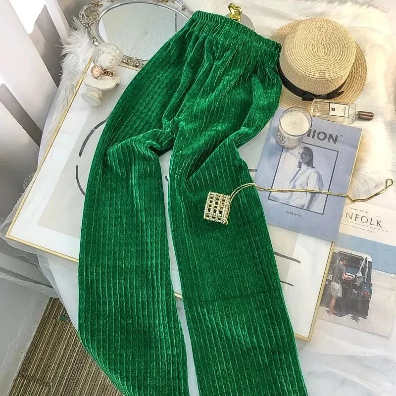 Осенне-зимние женские брюки синель тонкие вельветовые свободные повседневные