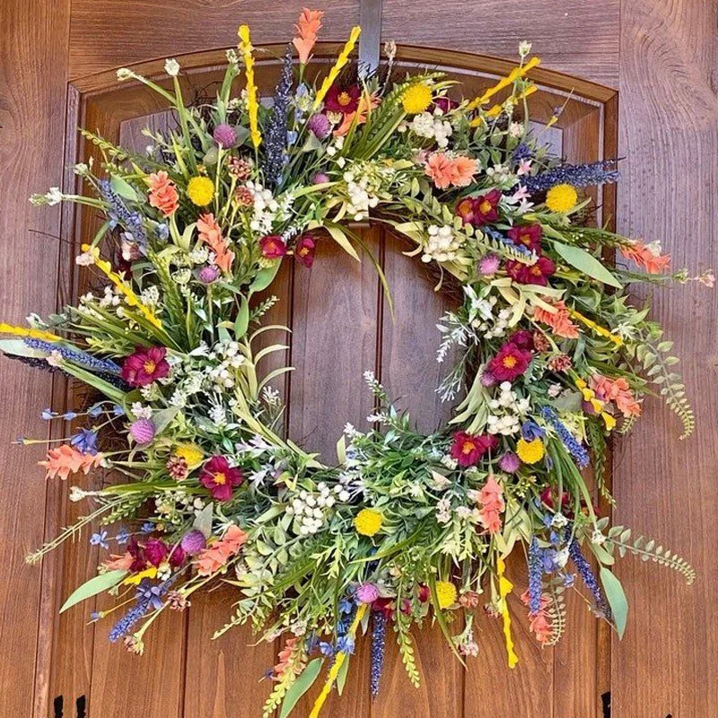 

30-55cm Artificial Flower Wreath Wildflower Floral Summer Garland for Front Door Home Wall Wedding Party Farmhouse Holiday Decor