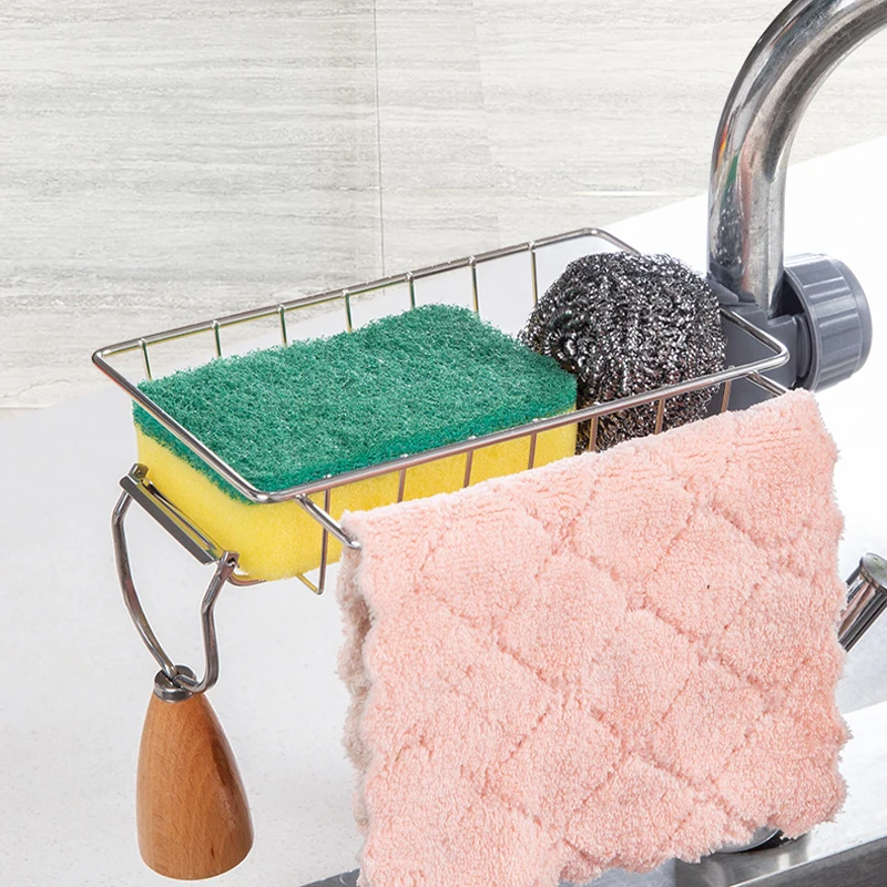 

Kitchen Stainless Steel Sink Drain Rack Sponge Storage Faucet Holder Soap Drainer Towel Rack Shelf Organizer Kitchen Accessories