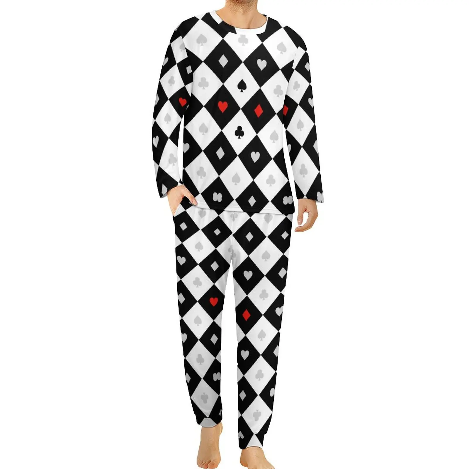 

Пижама в виде сердца, карт, покерной игры, мужские милые пижамные комплекты с длинным рукавом, 2 предмета, для спальни, повседневный домашний костюм на заказ, идея для подарка