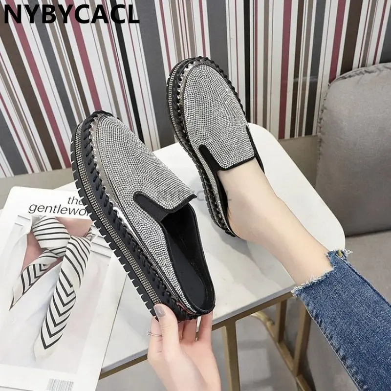 Women Slippers Rhinestone Slip On Pattern Flat Shoes Woman Big Size 43 Soft Antiskid Breathable Sneakers Casual Slides Fashion