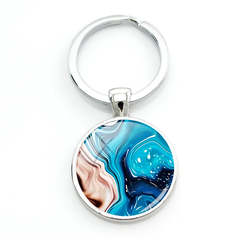 

New Marble Texture Pattern Keyholder Original Art Stone Cross Section Round Photo Keychain Father's Day Jewelry Accessory