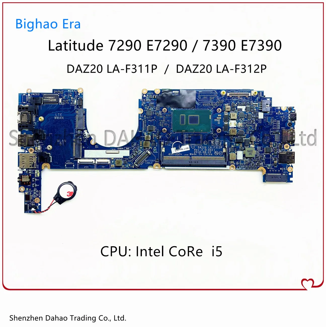 

CN-0T64M2 0042GC 0T6C3C For Dell Latitude 7290 7290 Laptop Motherboard With i5-7200U/7300U CPU DAZ20 LA-F311P LA-F312P Mainboard