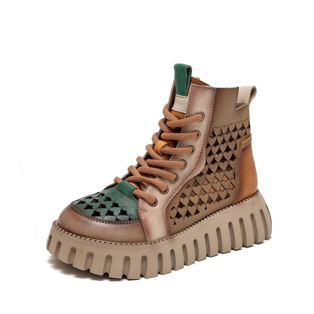 

Women's Sandals Summer 2022 Thick Soled Hollow Out High Top Color Contrast Women's Shoes Top Leather Spot Martin Cool Boots Flat