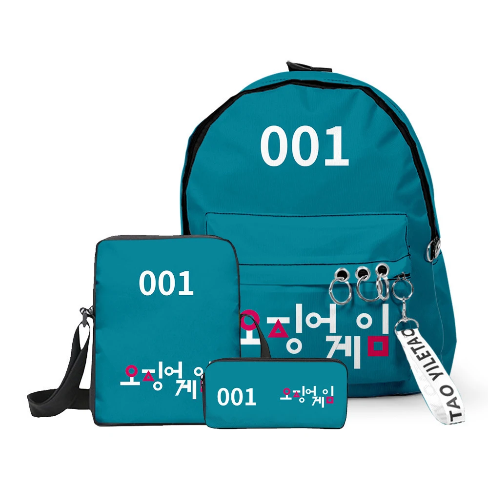 

3Pcs Set Squid Game costume Backpack School Shoulder Bag for Kids Boys Girls Hot Game 3D Printed Student Nylon Bookbag