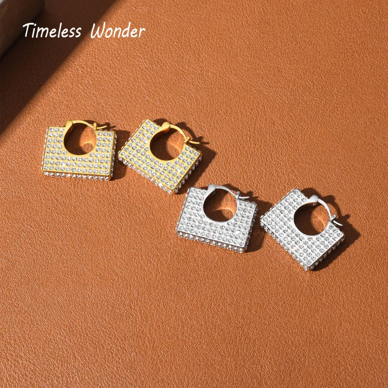 

Timeless Wonder Fancy Zirconia Geo Handbag Hoops Earrings for Women Designer Jewelry Gothic Kpop Ins Trendy Party Prom Rare 2682