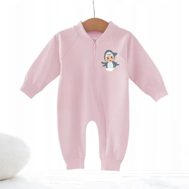 

Newborn Footed Pajamas Zipper Girl and Boy Romper Long Sleeve Jumpsuit Cotton Solid White Fashion 0-6 Months Baby Clothes