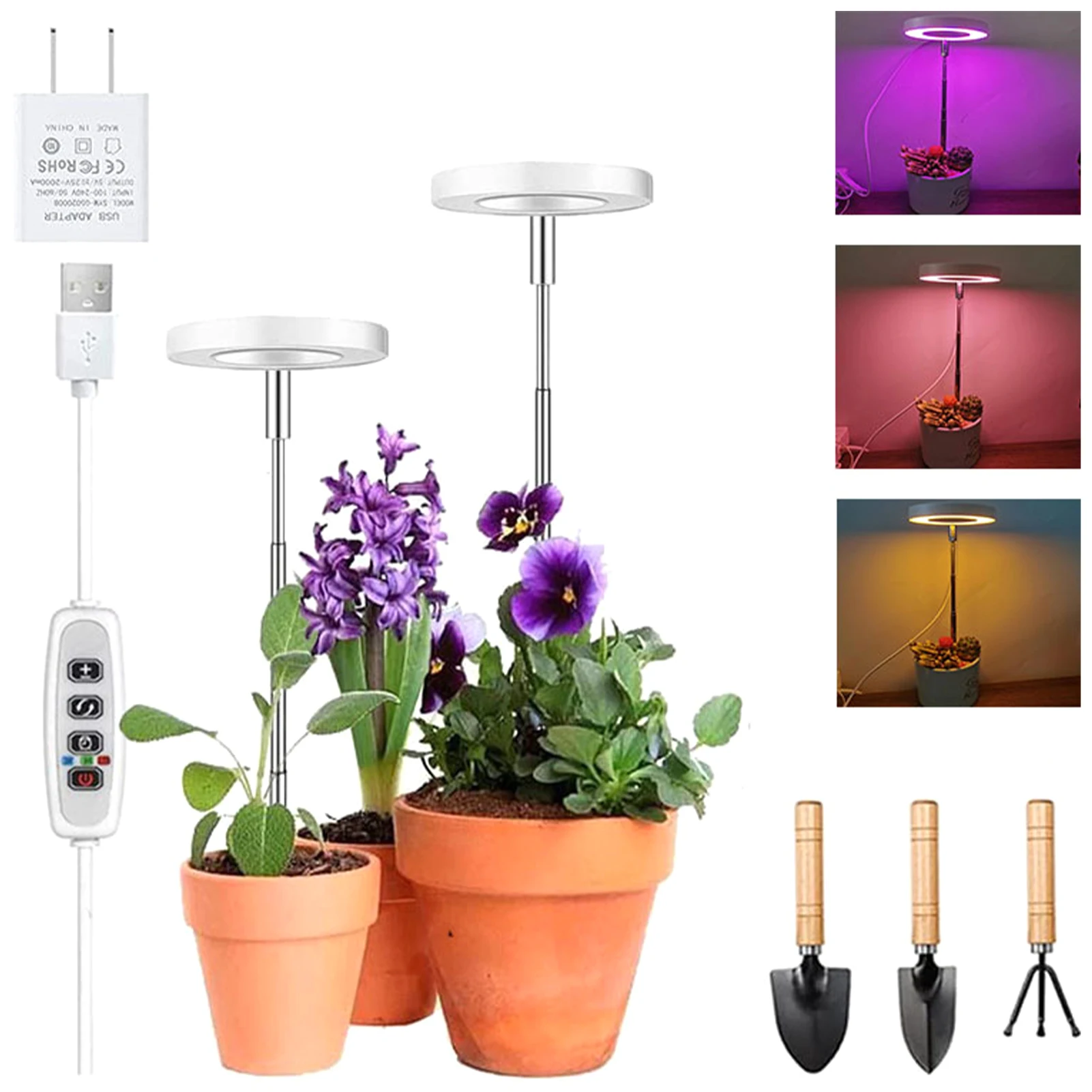 

Height Adjustable 3 Lights Mode 3 6 12 Auto Timer Grow Light 9 Dimming Level For Indoor Plants Waterproof With Shovel Succulents