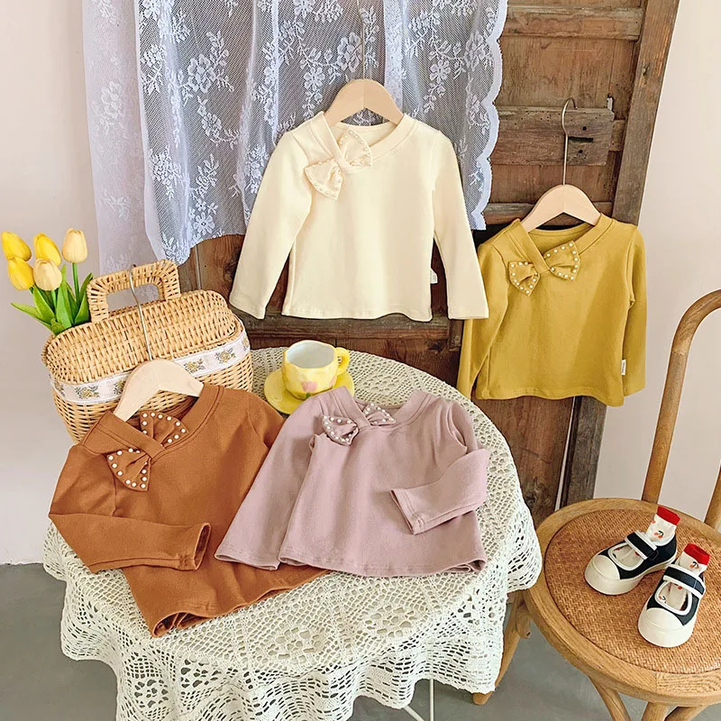 

Детская футболка с длинным рукавом и бантом, из дышащего материала