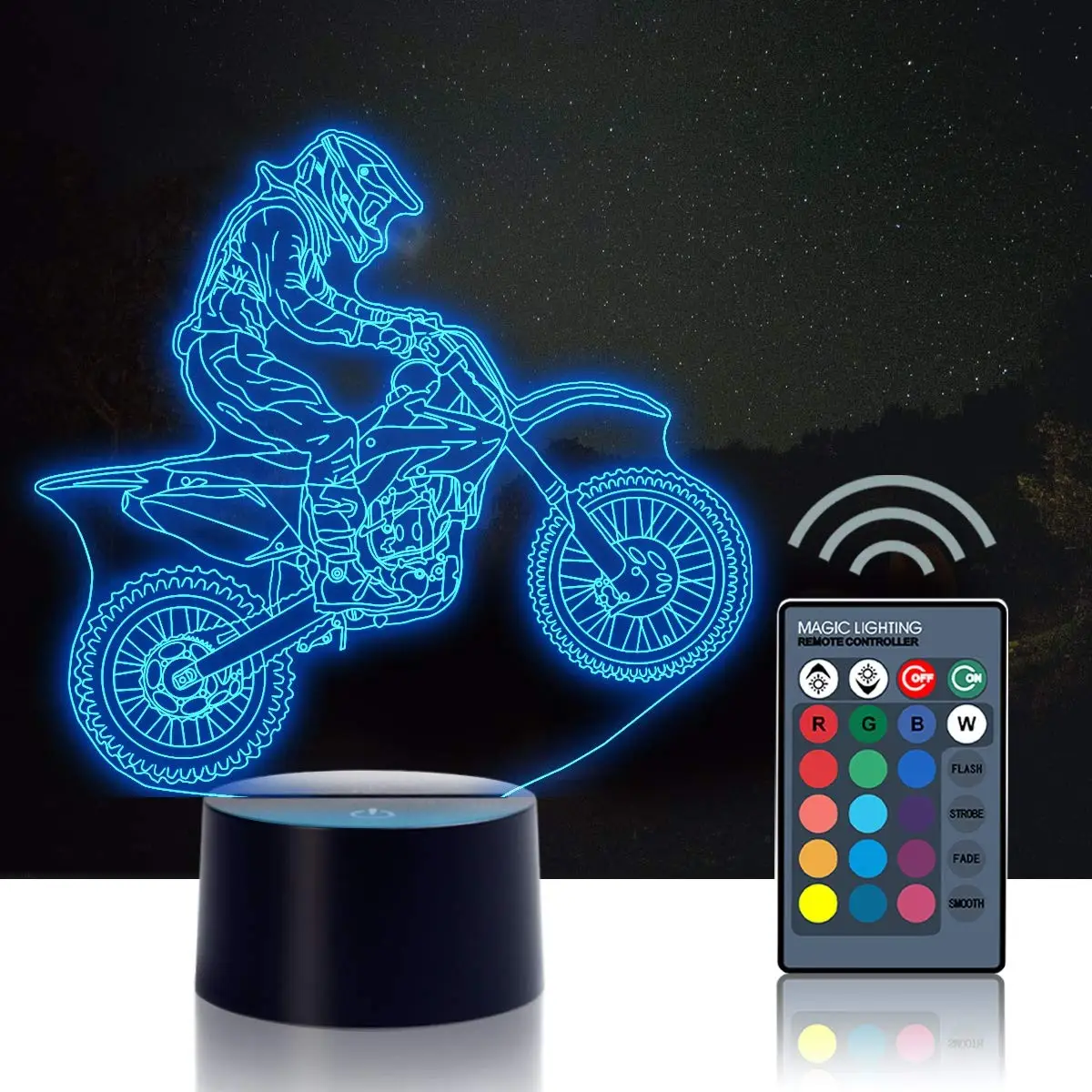 

3D Night Light, Motorcycle Racer 3D Night Lamp 16 Color Changing Light with Remote Control Bedroom Home Decor for Kids Gifts