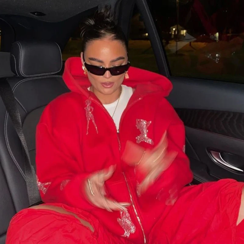 2000s Готическая Y2K Стразы графическая куртка на молнии Толстовка Корейская