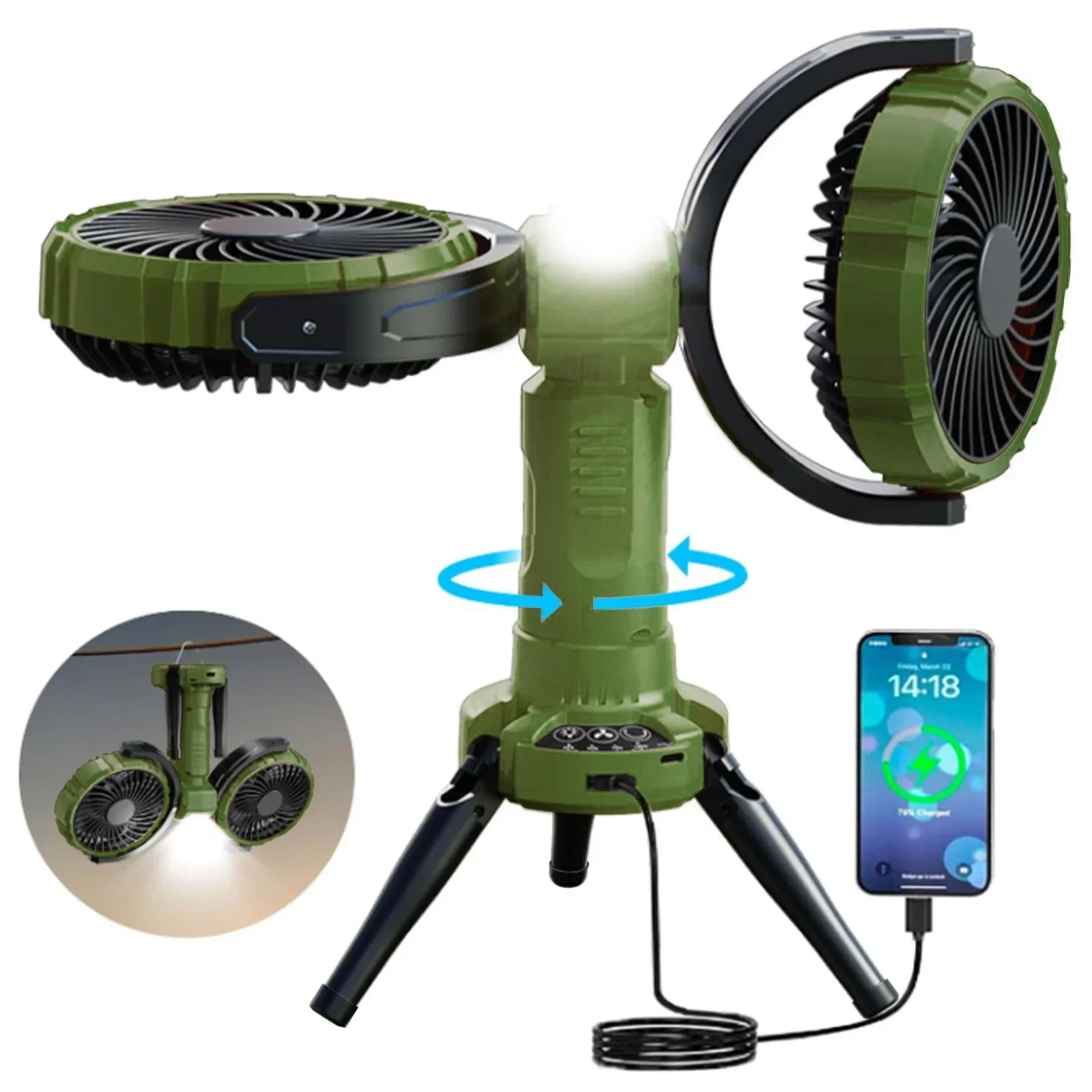 

Вентилятор для кемпинга Eary с батарейным питанием 8000 мАч/10000 мАч, вентилятор для палатки, 4 скорости, ветра, 2 светильника, многоугольный регулируемый вентилятор воздушного охлаждения