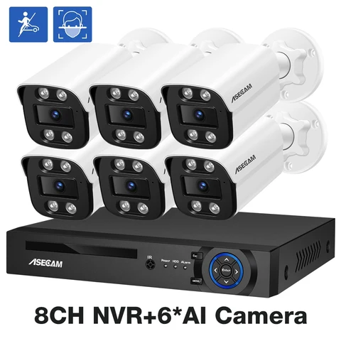 ASECAM 4K 8MP POE камера видеонаблюдения комплект AI лицо/человек Распознавание аудио видеорегистратор NVR H.265 IP видеонаблюдение уличное система