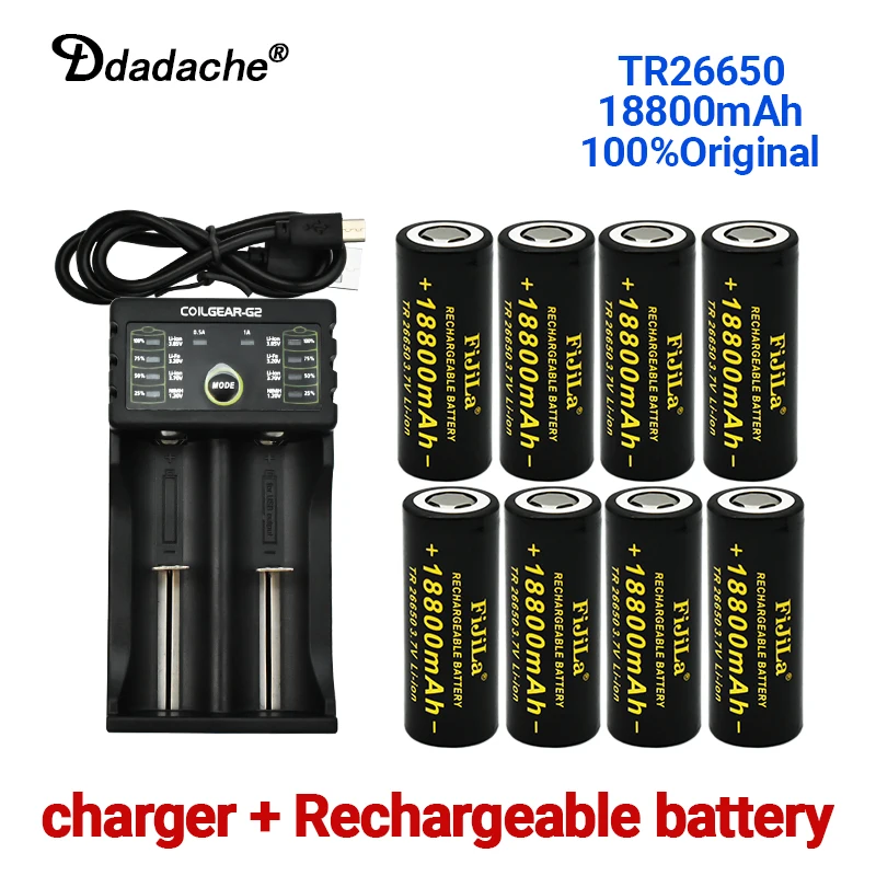 

26650 3.7V 18800mAh Battery High Capacity 26650 50A Power Battery Lithium Ion Rechargeable Battery for Toy Flashlight+charger