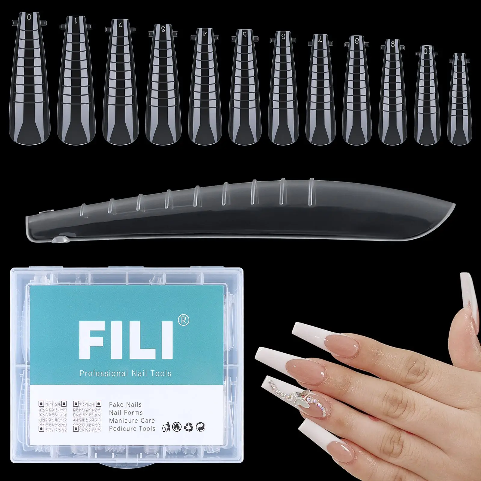 

12 Sizes Full Cover Nail Forms Poly Extension Nail Gel French Style Clear Coffin Dual Nail Forms Long Ballerina