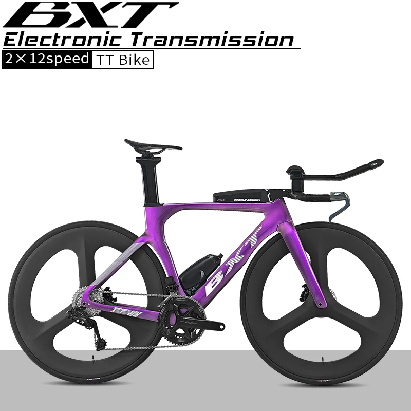 Велосипед для триатлона BXT Time Trial Carbon с электронным беспроводным переключением передач TWOO ER9, 24 скорости, карбоновый шоссейный велосипед с 3-спицевыми колесами (art.: 3920dae871fca) - 3920dae871fca