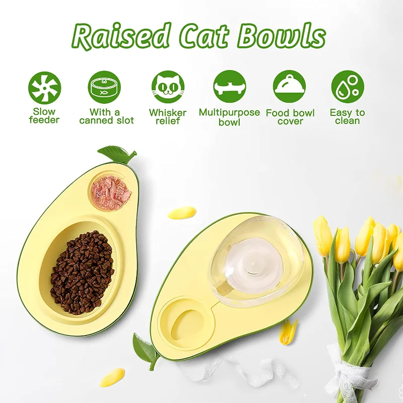 

3-In-1 Pet Dog Cat Feeder Avocado Shape Automatic Drinking Water Bottle Kitten Slow Food Feeding Bowl Small Pets Feeder