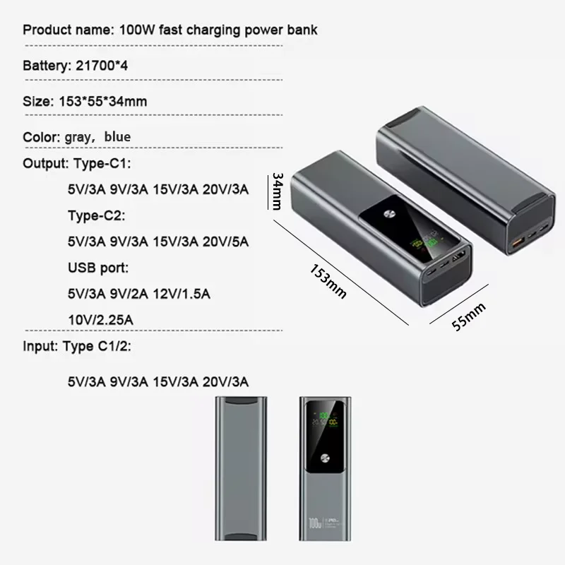 Ranwomen Powerbank 20000 мАч 100 Вт PD3.1 2 шт. аккумулятор портативный двунаправленный быстрая
