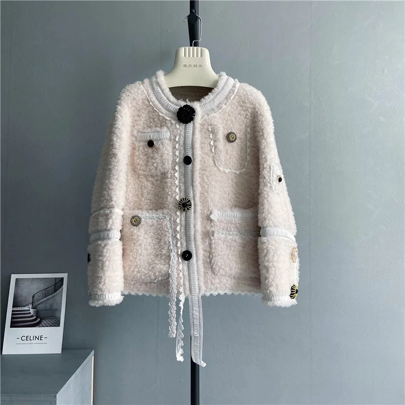 

Jacket Winter Real s Ladies Elegant Sheep Shearling Female Warm Fur Coat Women Abrigos Mujer Invierno 2023