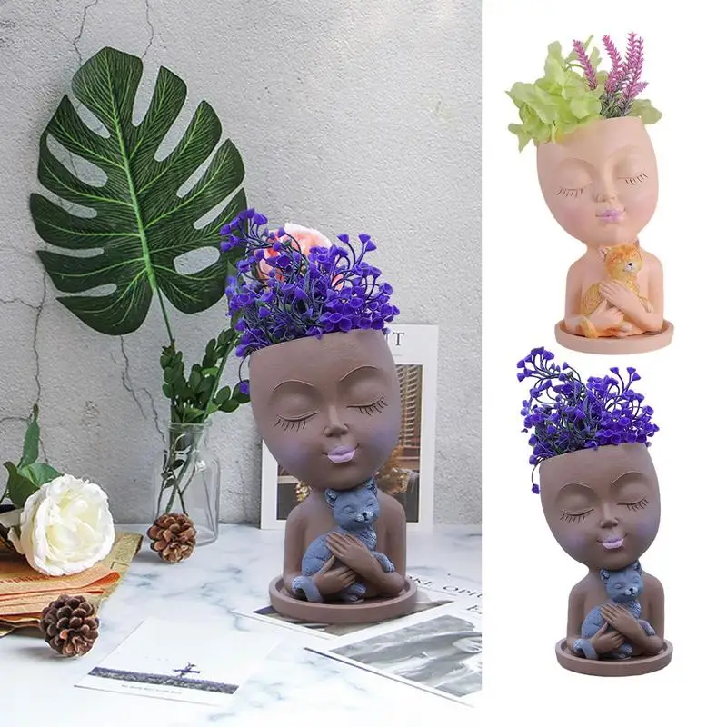 

Resin Faced Planter Leakproof Resin Succulent Plant Flower Pot Lady Head Planter Unique Plant Display Pot For Desktop Decoration