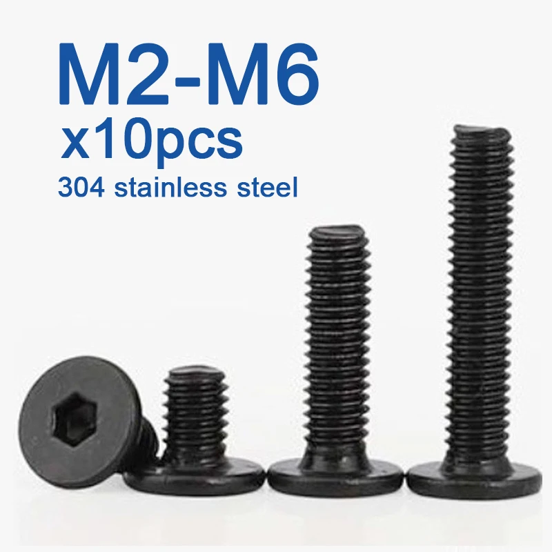 10pcs/lot CM Black Stainless Steel Hex Hexagon Socket Ultra Thin Super Low Flat Head Allen Cap Screw Bolt M2 M2.5 M3 M4 M5 M6 |