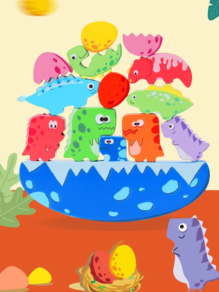 

Детские деревянные блоки для балансировки животных, настольные игры, игрушки, динозавр, Обучающие штабелируемые высокие строительные блок...