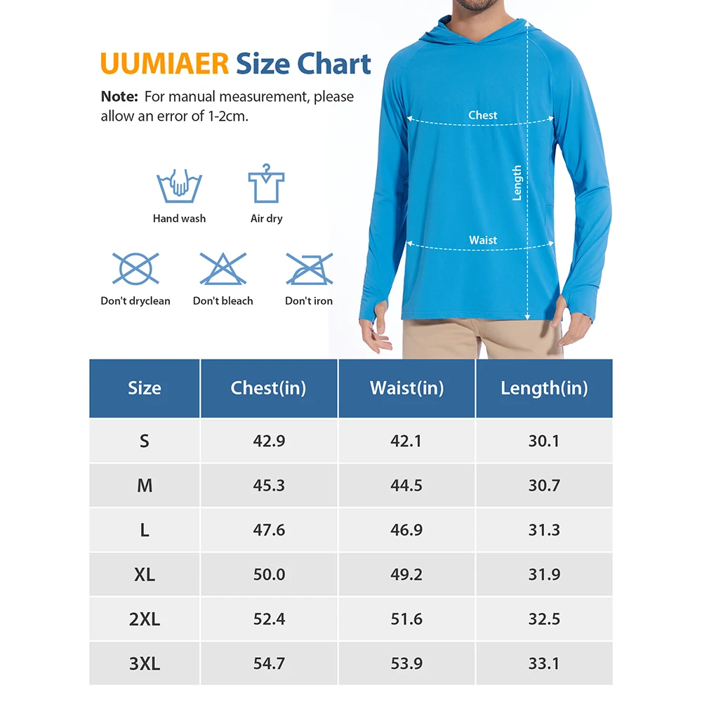 Men’s Long Sleeve Sun Protection Shirts UPF 50+ Quick Dry UV Protection Hoodie Shirt for Fishing Hiking Running