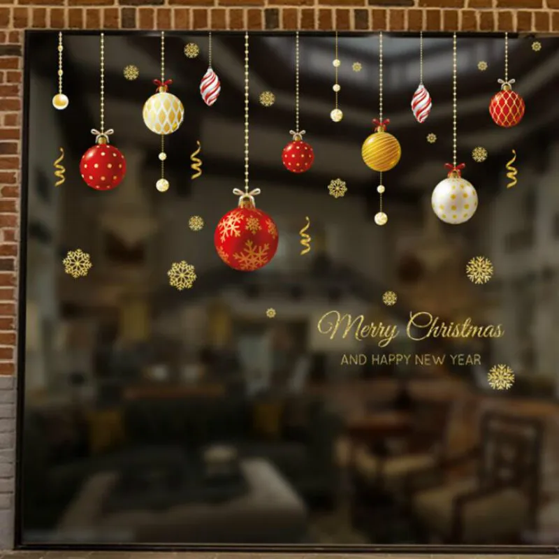 

2022 Christmas Wall Sticker Decoration Shop Glass Window Golden Christmas New Year Home Ornaments Colored Ball Stickers 45*60cm