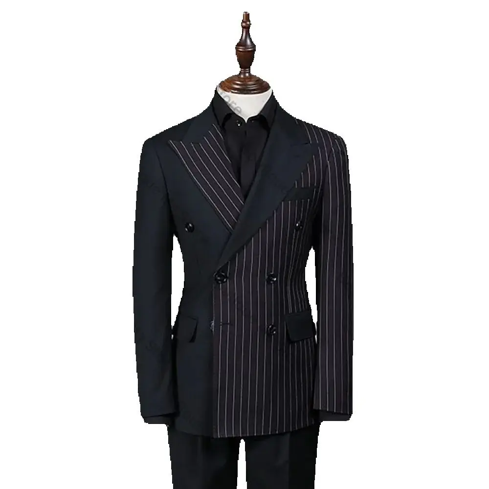 Цвет нашивки двубортный мужской костюм в черную полоску комплект из двух