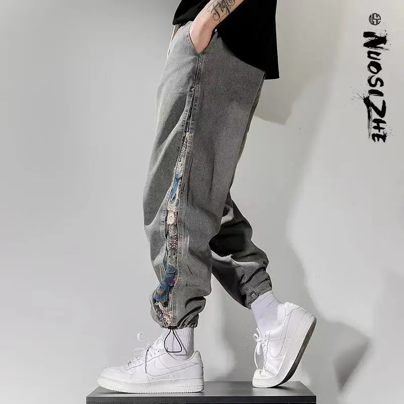 Jeans Men's Tide Brand Ins Loose Leggings Stitching Bear Pants Large Size Casual Nine-Point Pants Men Jeans For Men