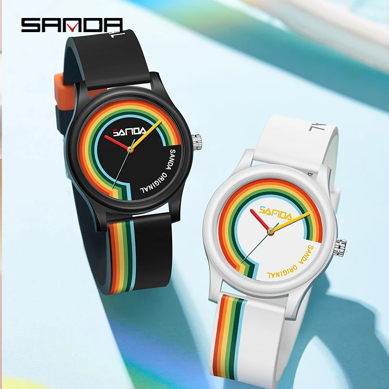 SANDA Ladies Watch Trend Creative Quartz Mens Sports Clock Fashion Casual Unisex Quartz Silicone Water proof Watch Reloj Señoras