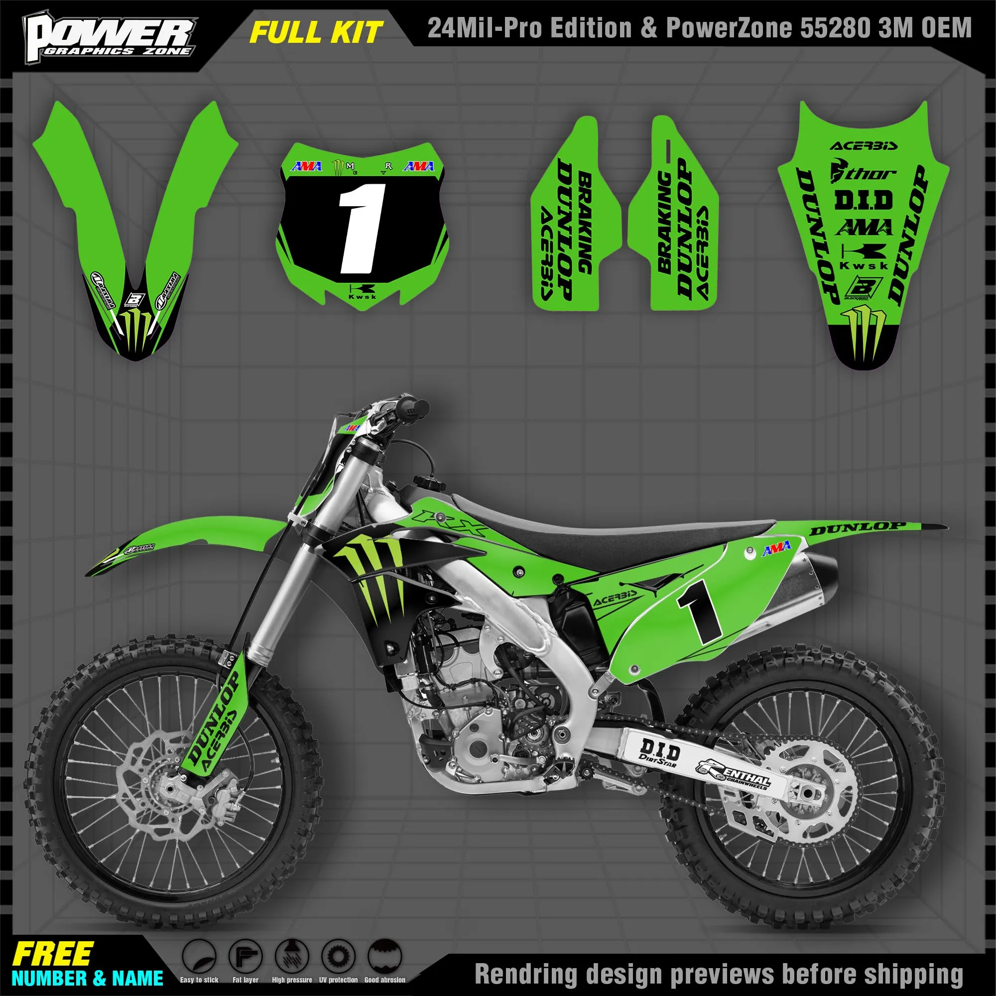 

PowerZone Custom Team Graphics Decals Stickers Kit For Kawasaki Decal 2013 2014 2015 2016 KXF250 KX250F 005