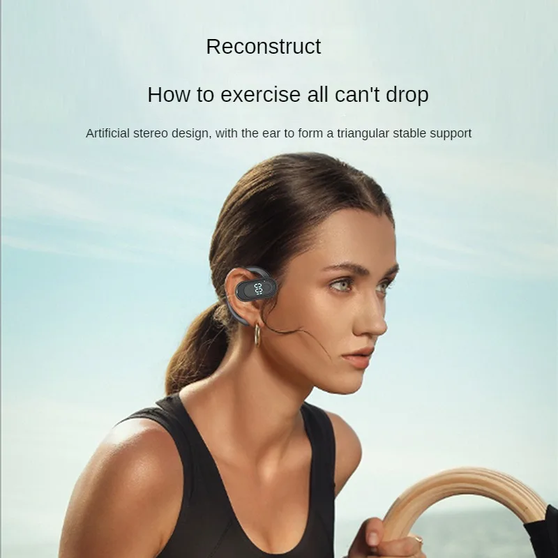 Фото Беспроводные наушники Bluetooth 5.4, громкая связь с шумоподавлением 180 °   Вращающиеся спортивные наушники с цифровым дисплеем, крючок для ушей с одним ухом №4