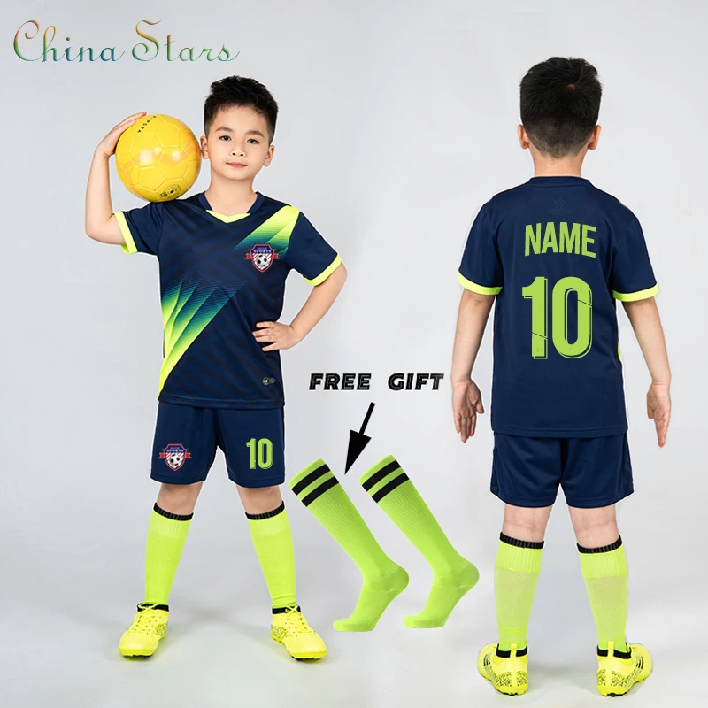 

Boys Football Jersey tracksuit Child Soccer Sports Uniforms Kids Play Ball Sportswear Kits vest children's football suit Socks