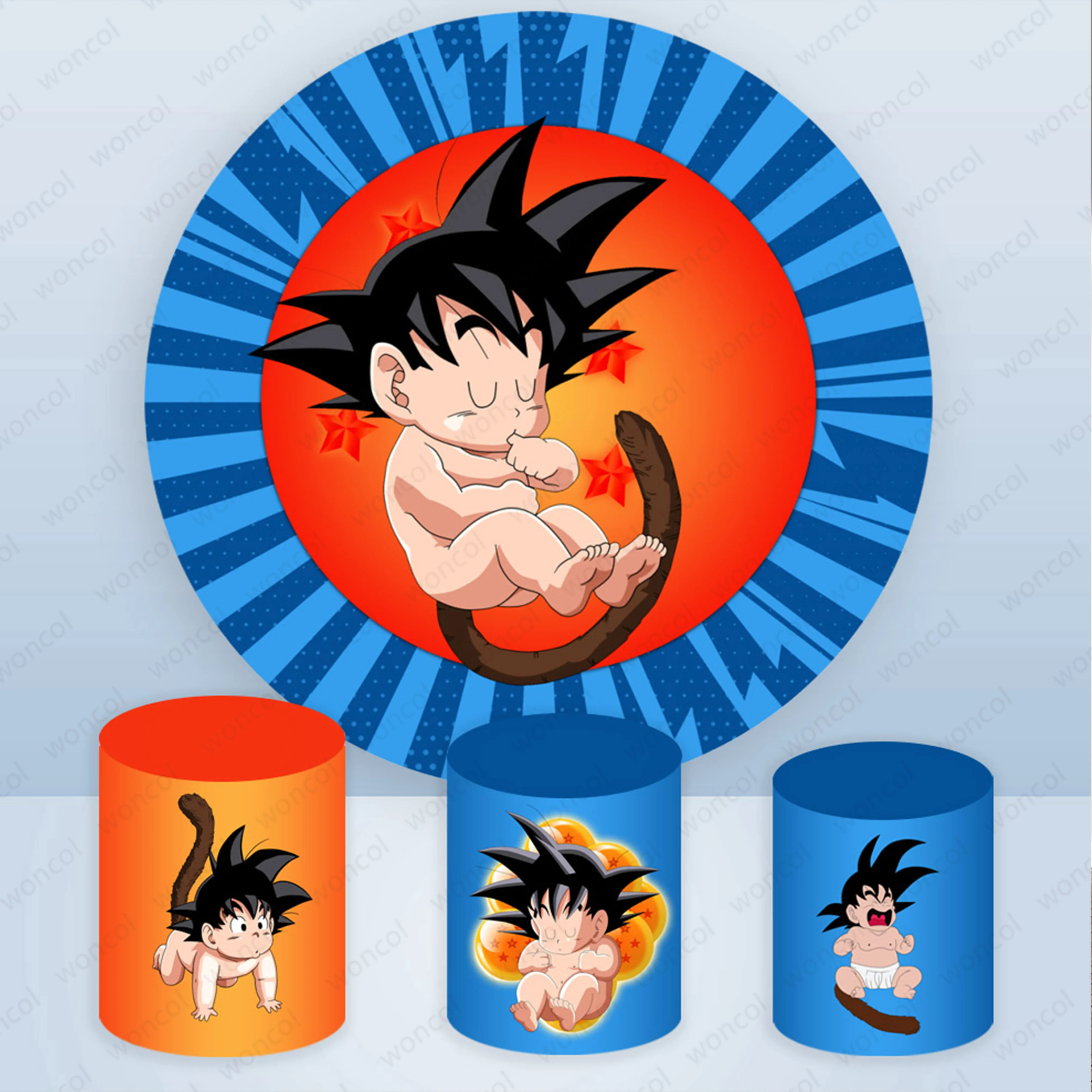 

Goku Baby Round Backdrop Boys Birthday Decoration Blue Dragon Ball Photography Background Polyester Elastic Cylinder Cover