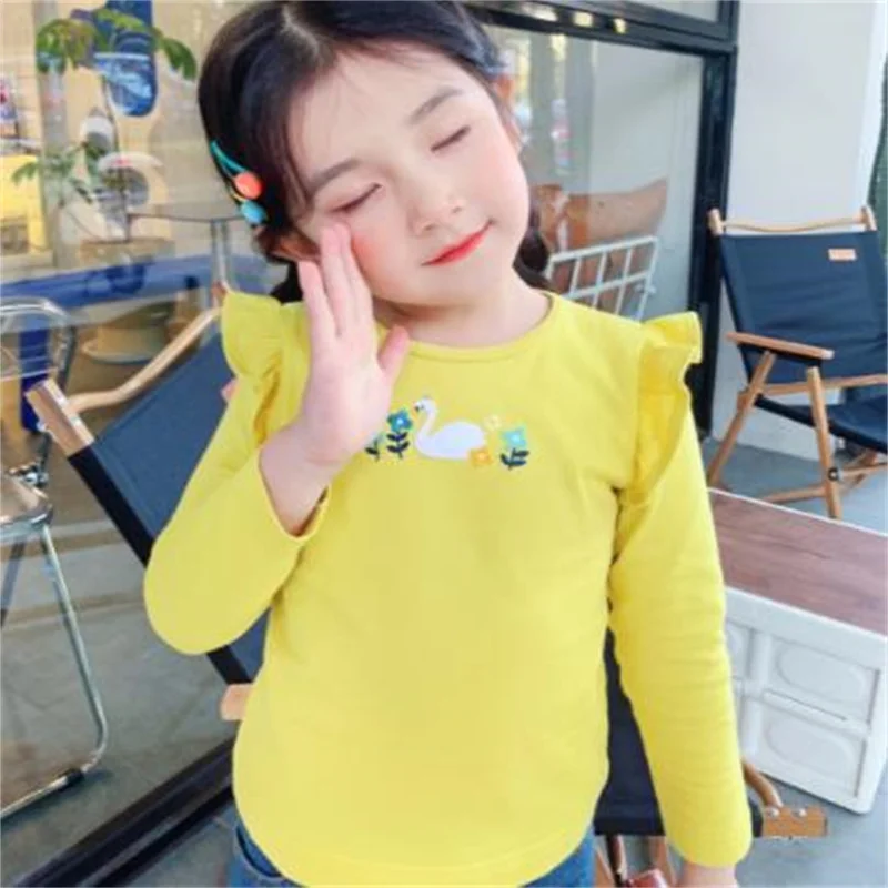 

Детская Хлопковая футболка с длинным рукавом и лебедем