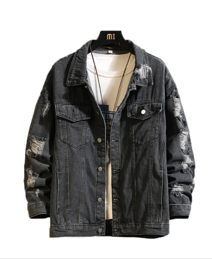 

Four Seasons Universal Cotton Print Casual Lapel Loose Denim Jacket Long Sleeve Straight Breathable Wear Comfortable Coat