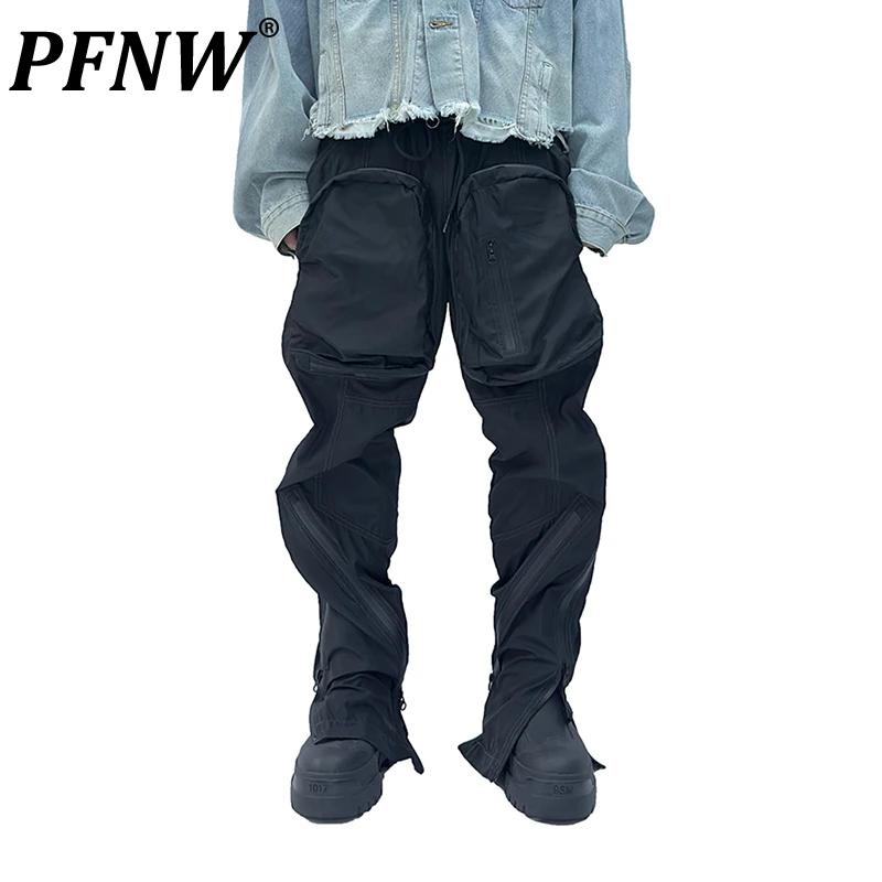

PFNW Spring Summer Men's Fashion Straight Anti-wrinkle Safari Style Pants Trendy Darkwear Techwear Drawstring Trousers 12Z1106