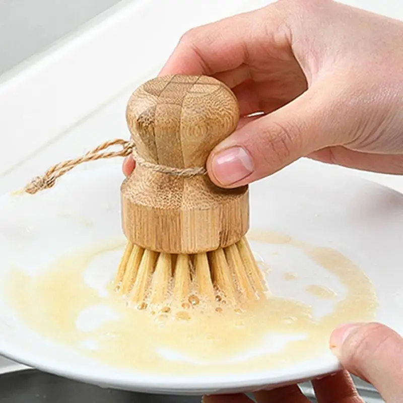 

Palm Pot Dish Brush Bamboo Scrub Brush For Dishes Pots Pans Kitchen Sink Cleaning Mini Durable Scrub For Kitchen Cleaning