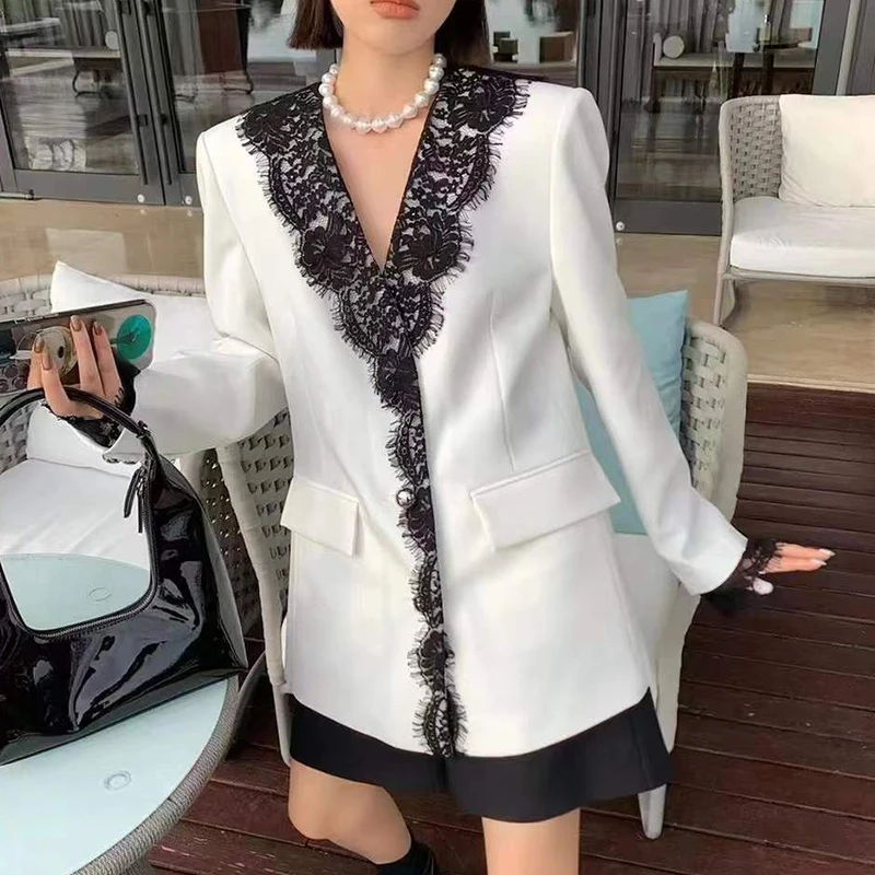 

Getspring 2022 Spring Women Blazer Jacket Loose Long Suit Lace Blazer Fashion Blazer Suit Oversizde Dropship Wholesale