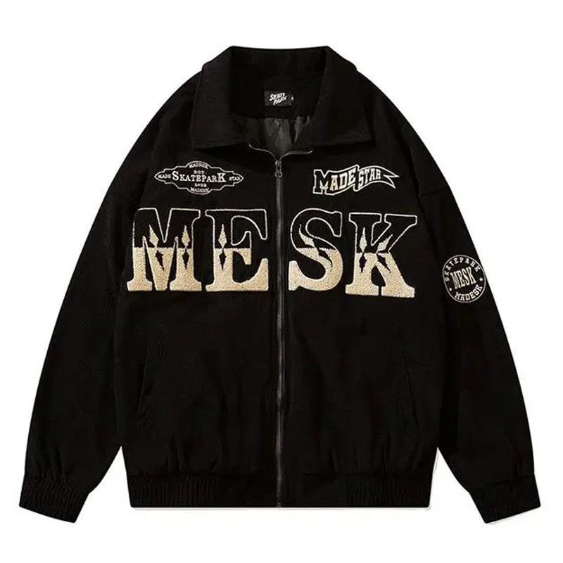 

American Vintage Corduroy Jacket for Men Harajuku Letter Embroidery Varsity Coats Oversized Y2k Baseball Outwear Autumn