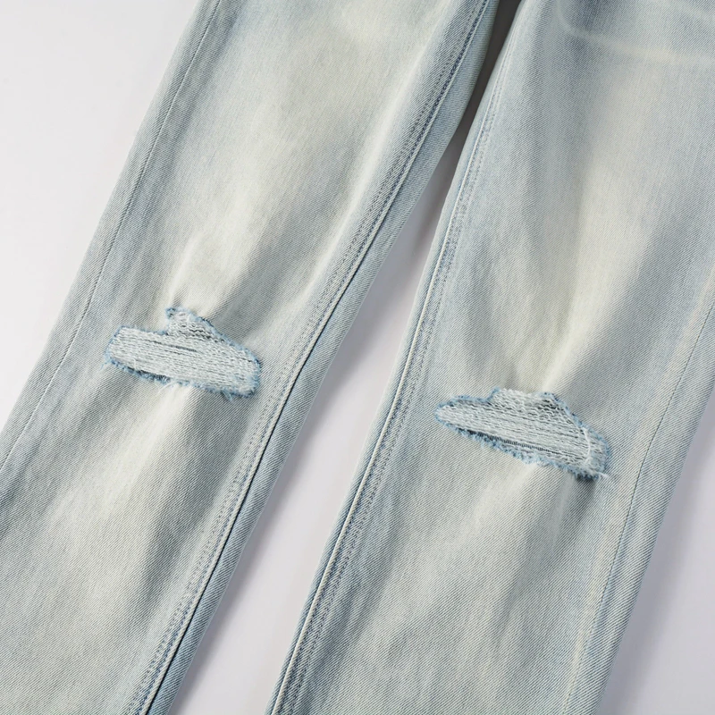 Американская уличная мода KSUBI Cross Jeans Vintage Wash Do Old Patch Голубые эластичные узкие