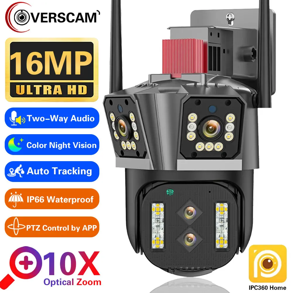 

8K 16MP Wifi IP Camera Outdoor Four Lens Three Screen 10x Hybrid Zoom 4K CCTV Video Security Surveillance PTZ Camera