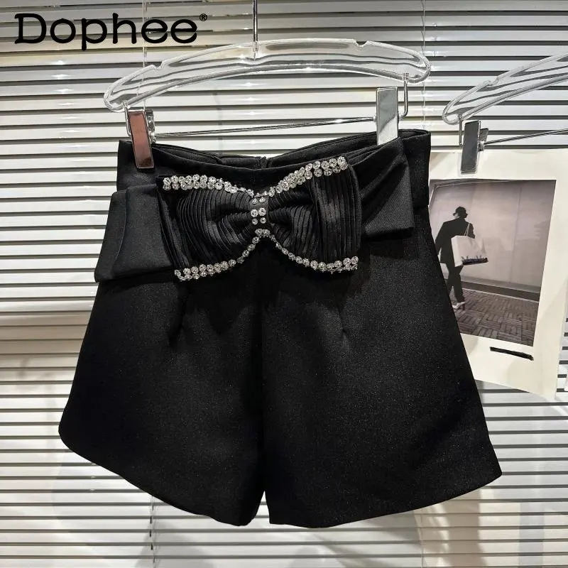 

2022 Winter New Arrival High Waist Rhinestone Bow Black Suit Shorts Women