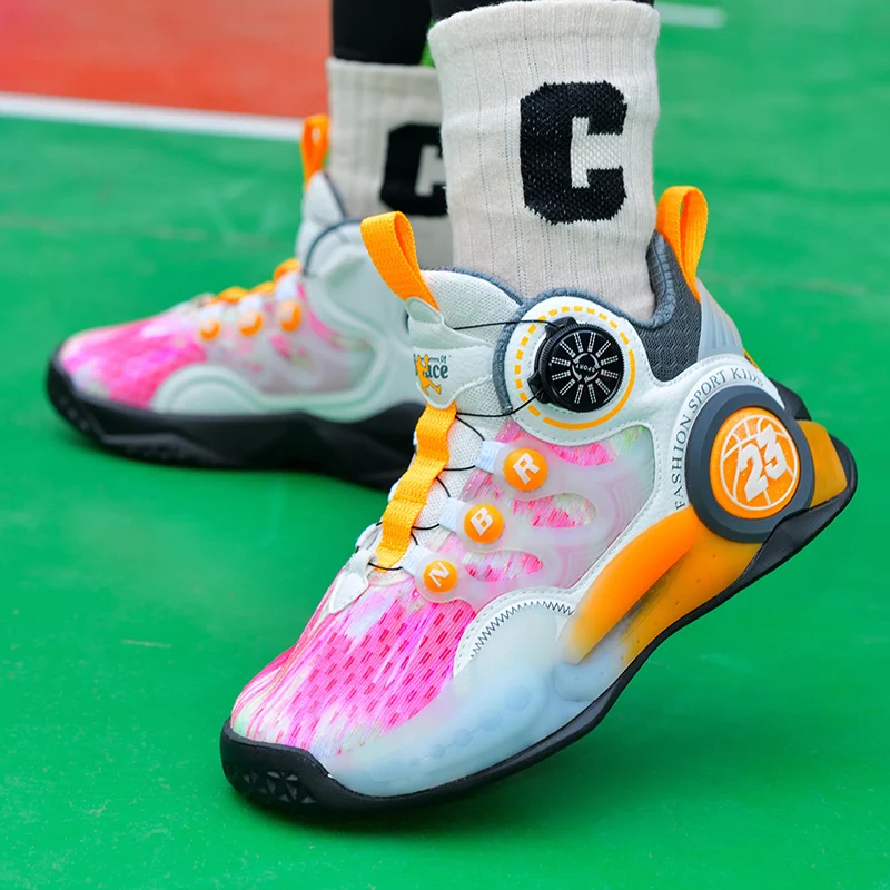 Children Brand Boys Basketball Shoes Noctilucent Thick Sole Kids Sneakers Girls Sport Shoes Child Boy Girl Basket Trainer Shoes