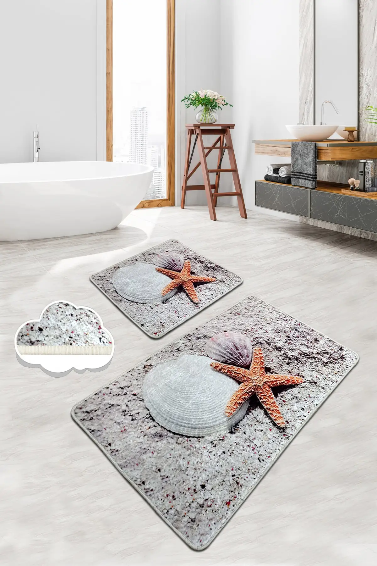 

Коврик для ванной морской звезды, 2 набора, коврик для пола, моющаяся Нескользящая основа, коврик для сиденья унитаза