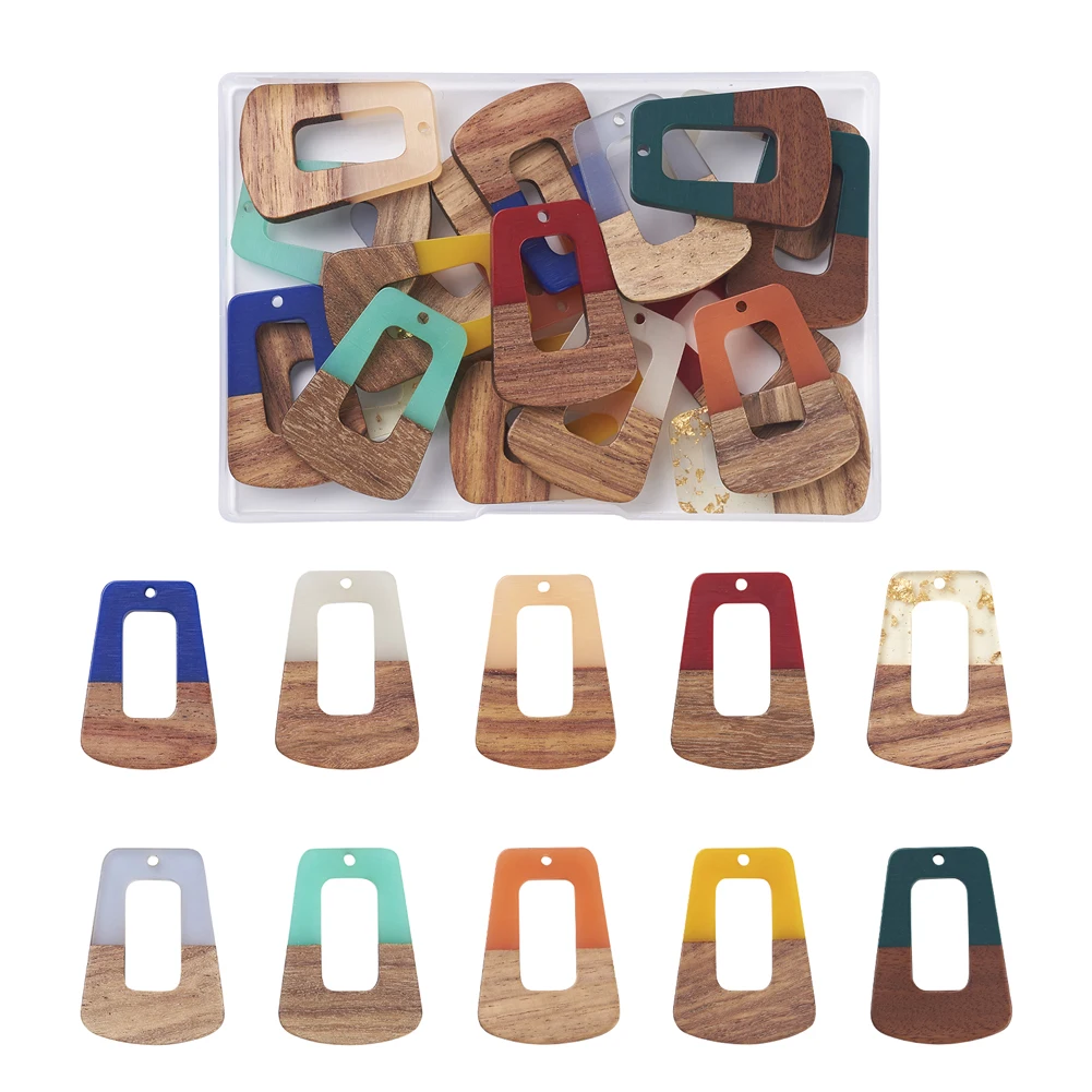 

1 Box Mixed Color Resin Walnut Wood Pendants Trapezoid Flat Round Charms For DIY Making Earrings Necklace Jewelry Accessories